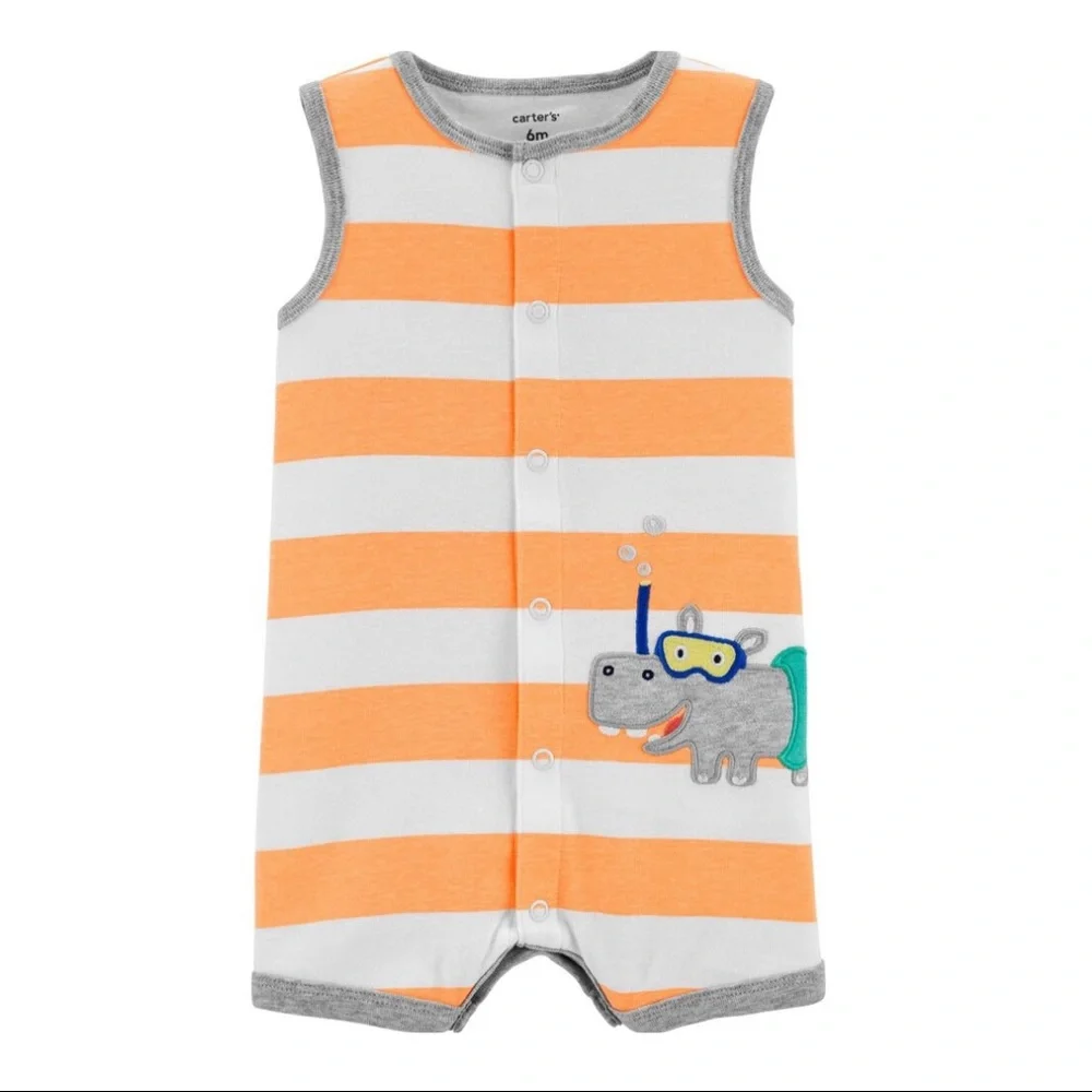 Carter’s Boys Hippo Snap-Up Cotton Romper